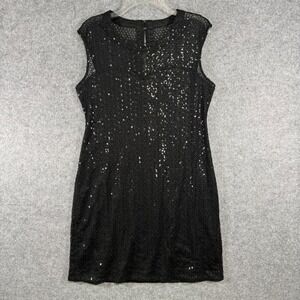 Express Sequin Lace Shift Dress Women Large Black Sleeveless Mini Night Out LBD